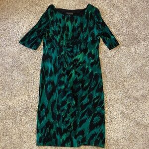 Connected Apparel Gathered Front Faux Wrap Dress